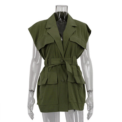 Trendy Sleeveless Utility Shirt With Pockets