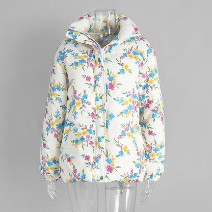 Trendy Women's Floral Print Cotton Jacket Cozy All-Season Outerwear