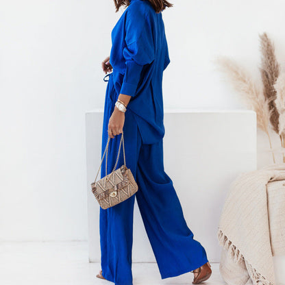 Women's Two-Piece Set High-Waisted Trousers Casual Stylish