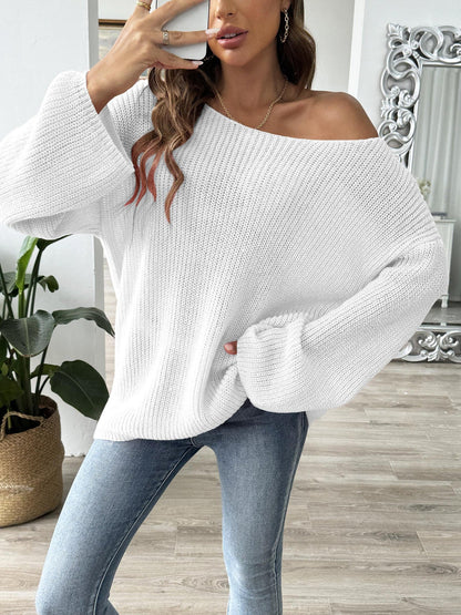 Women'S Off-Shoulder Pullover Sweater With Flare Sleeves
