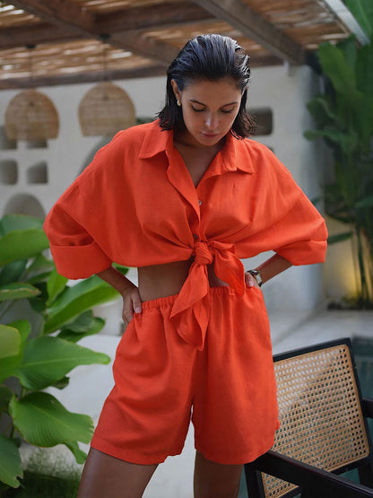 Summer Relaxed Fit Shirt And Shorts Set