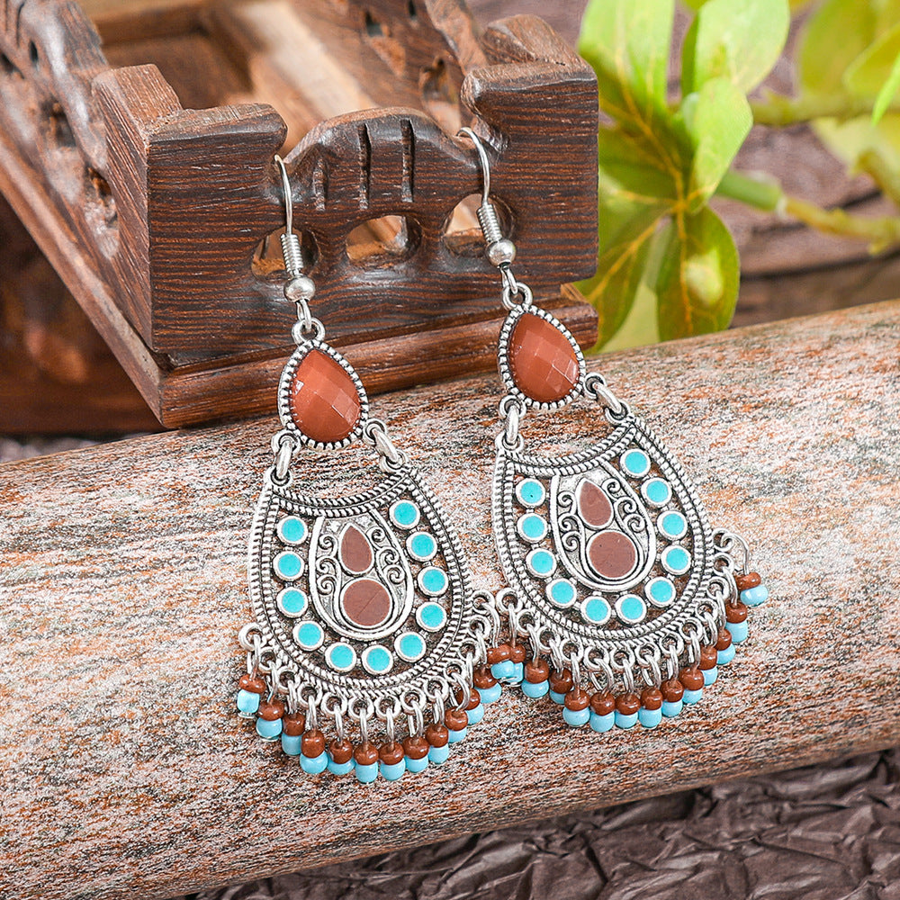 Bohemian Geometric Tassel Earrings Set Vintage Court Style