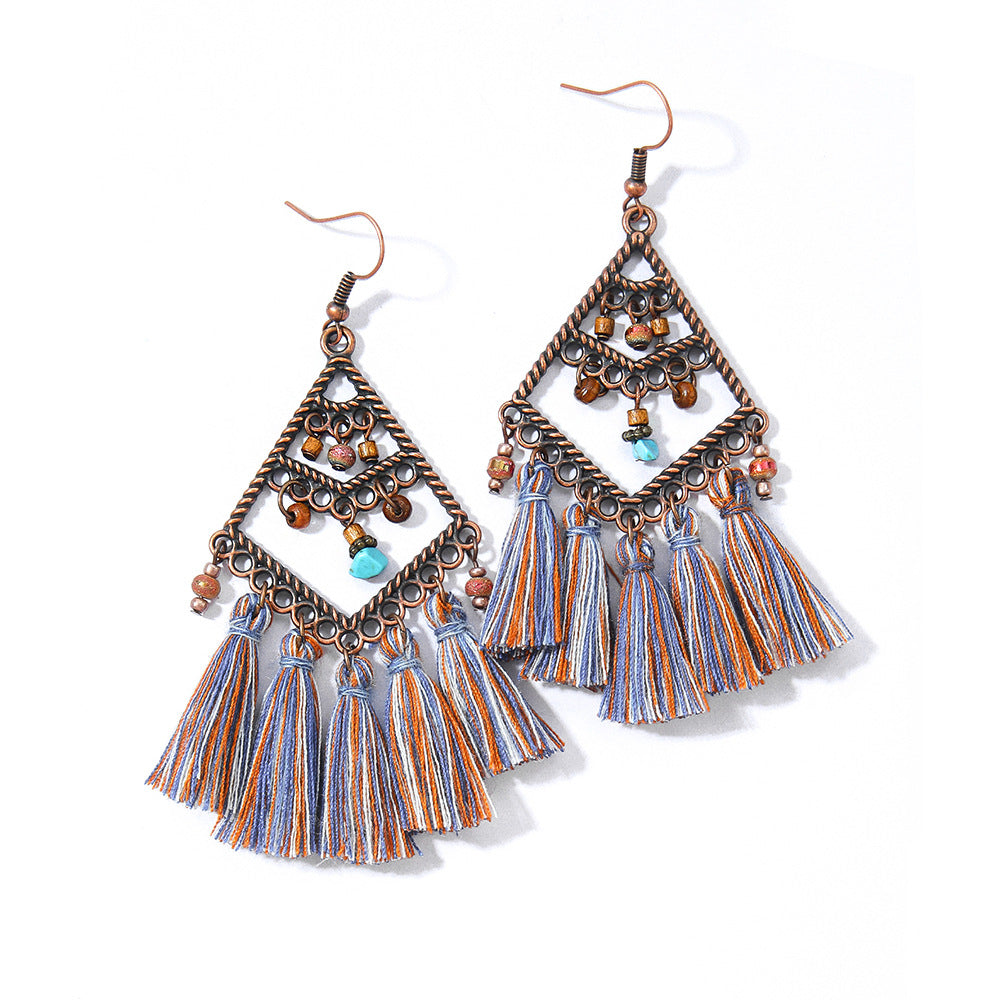 Bohemian Tassel Dangle Earrings Handmade Tribal Style