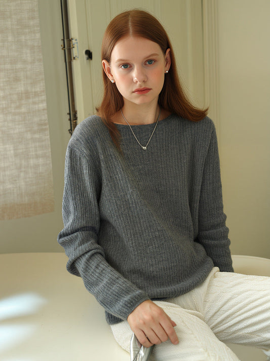 Elegant Round Neck Cashmere Sweater Soft Warm Fall Winter Knitwear