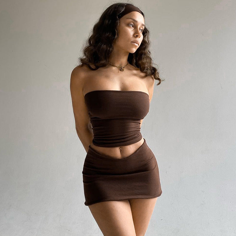 Trendy Casual Off-Shoulder Slim Fit Skirt Set