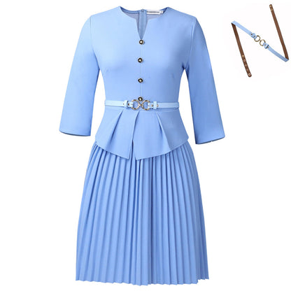 Elegant A-Line Knit Dress With Belt For Women