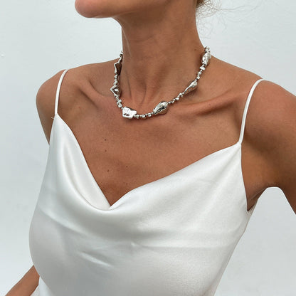 Baroque Irregular Pearl Bead Choker Necklace With Star Tassel