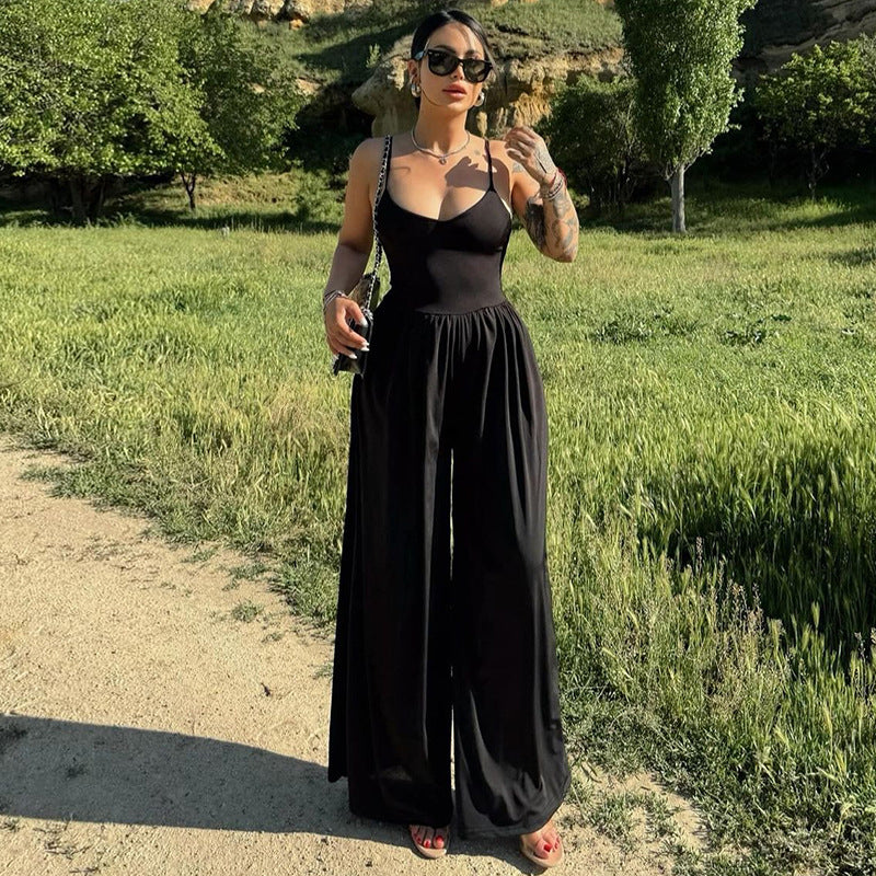 Trendy Sexy Backless Jumpsuit with Wide Legs