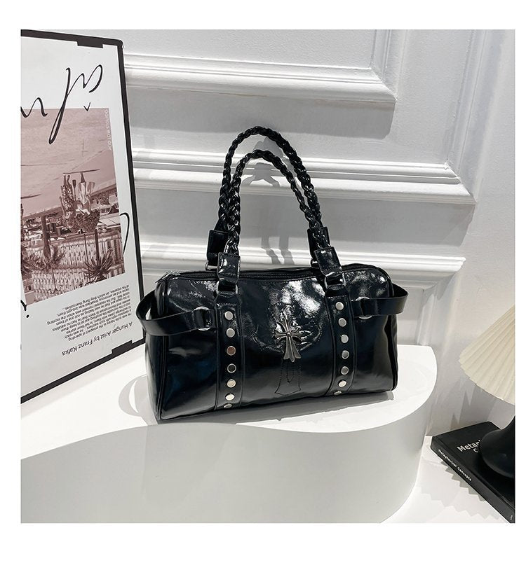 Punk Style Studded Motorcycle Bag Large Capacity Handbag