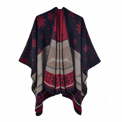 Faux Cashmere Split Shawl Stylish Thermal Scarf Christmas Gift Double-Sided Thick Shawl