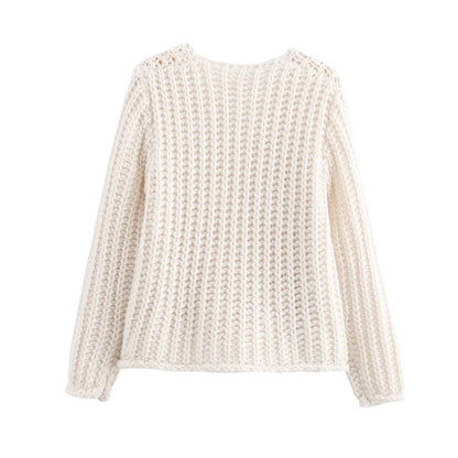 Chunky Knit V-Neck Button Down Crop Cardigan