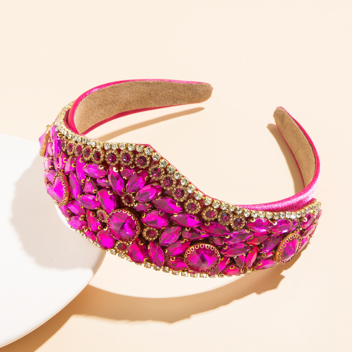 Exaggerated Colorful Glass Crown Headband Fashion Hair Accessory for Women
