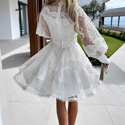 Elegant Lace Long Sleeve Dress with Ruffled Detail