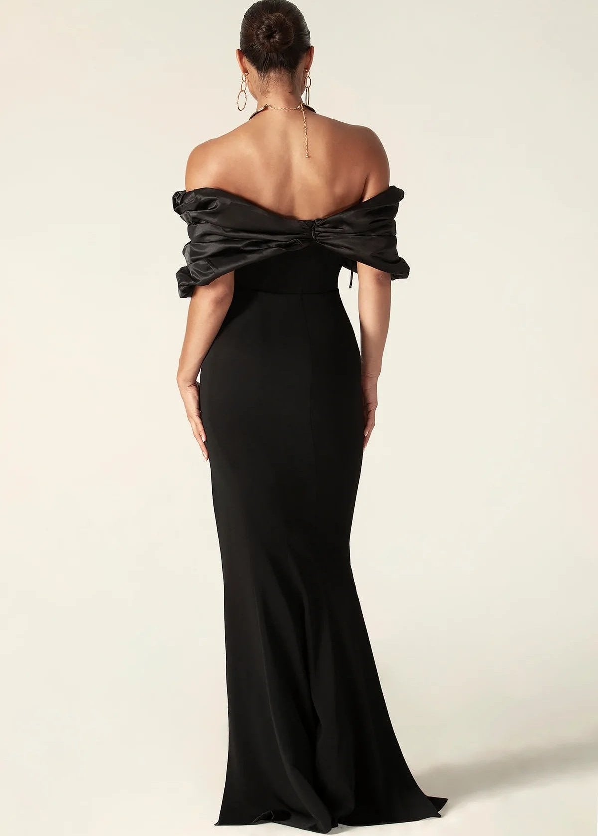Off Shoulder Satin Evening Gown With Thigh Slit