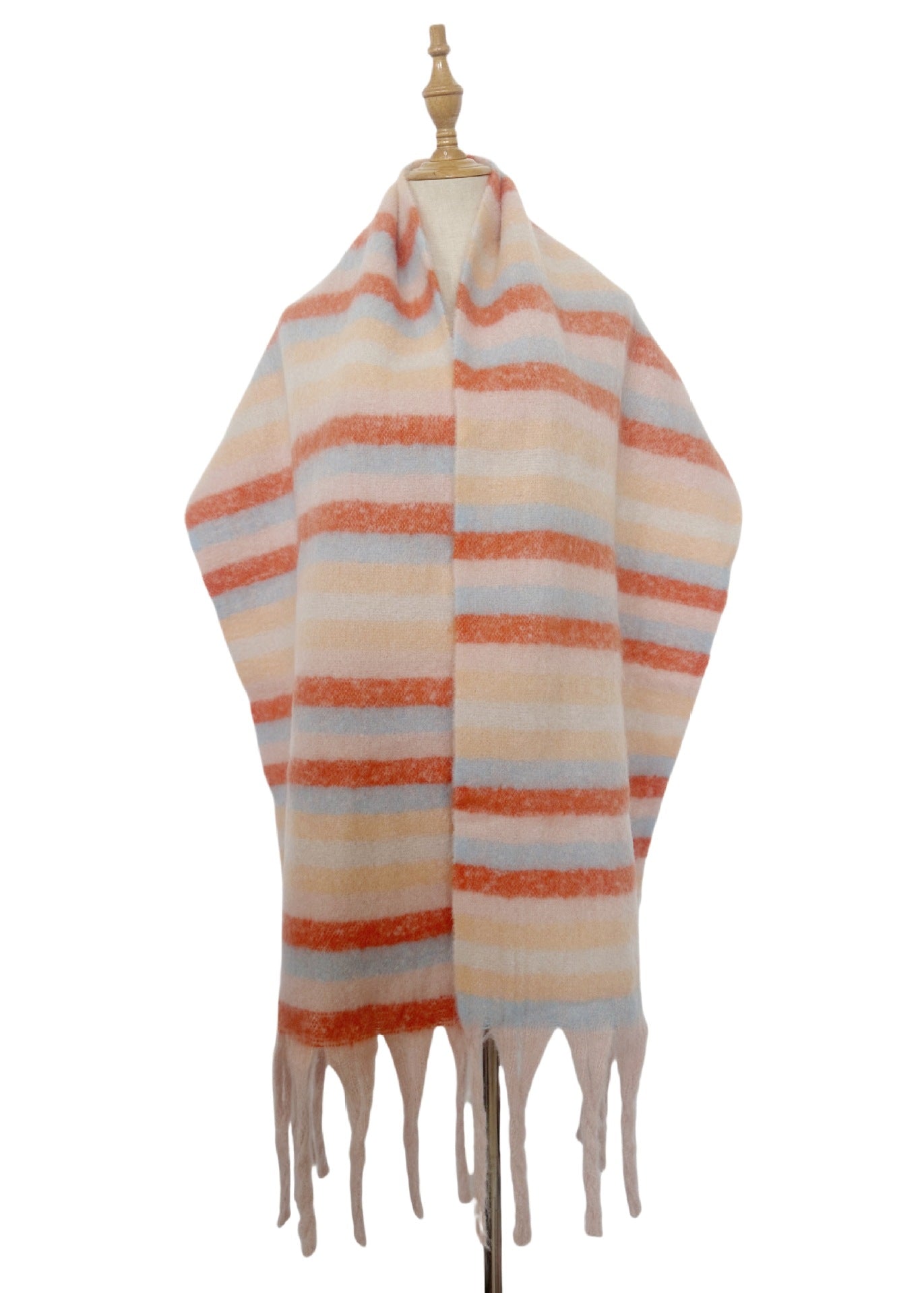 Winter Striped Oversized Thick Soft Tassel Scarfs