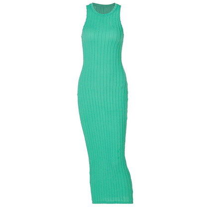 Casual Sleeveless Knitted Dress with Round Neck in Sky Blue