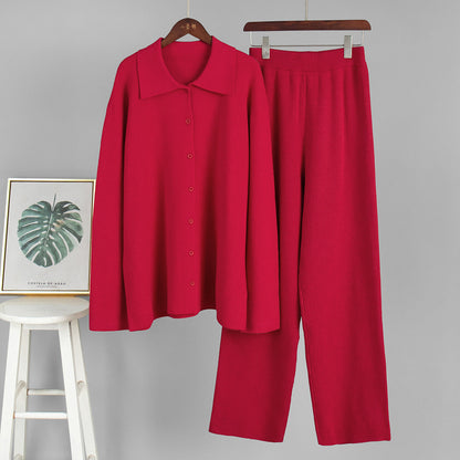Oversized Knitted Lounge Set Casual Pullover and Pants