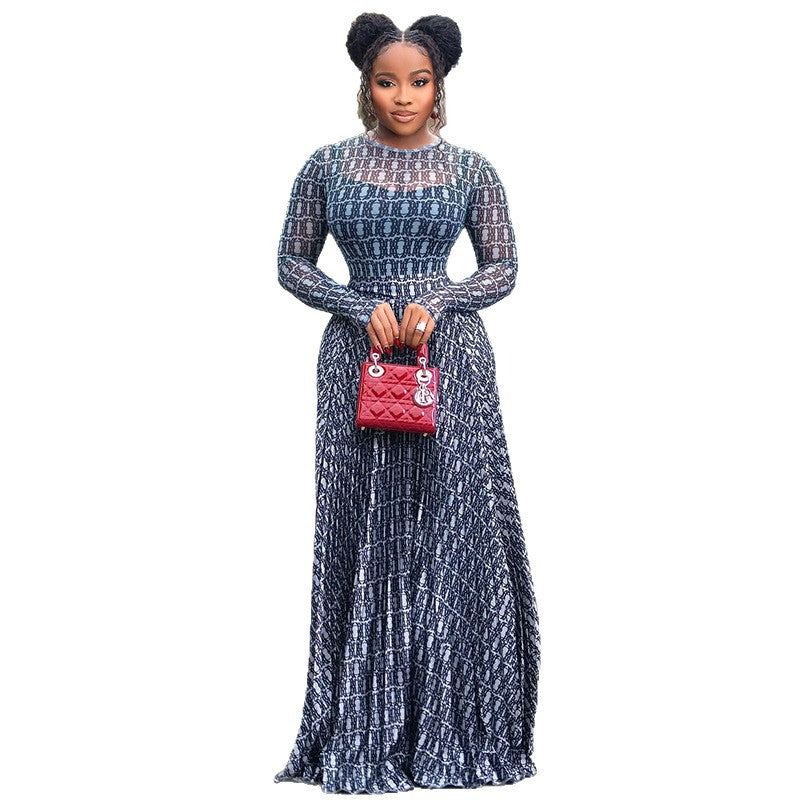 Summer Casual A-Line Dress With Print And Long Sleeves