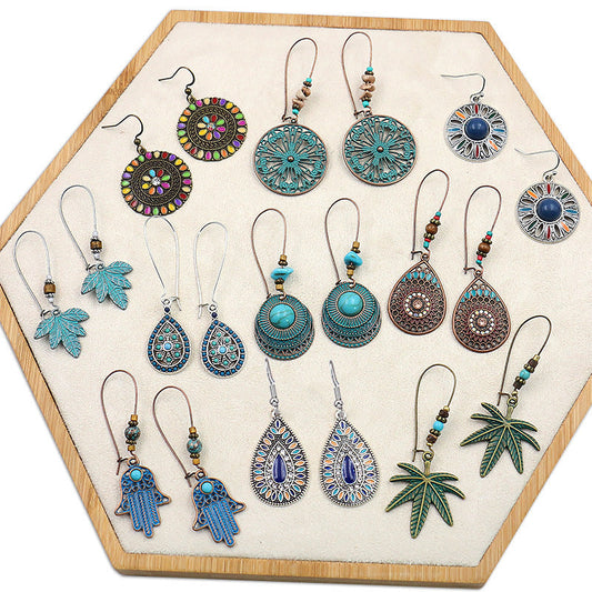 Retro Geometric Earrings with Colorful Rhinestones