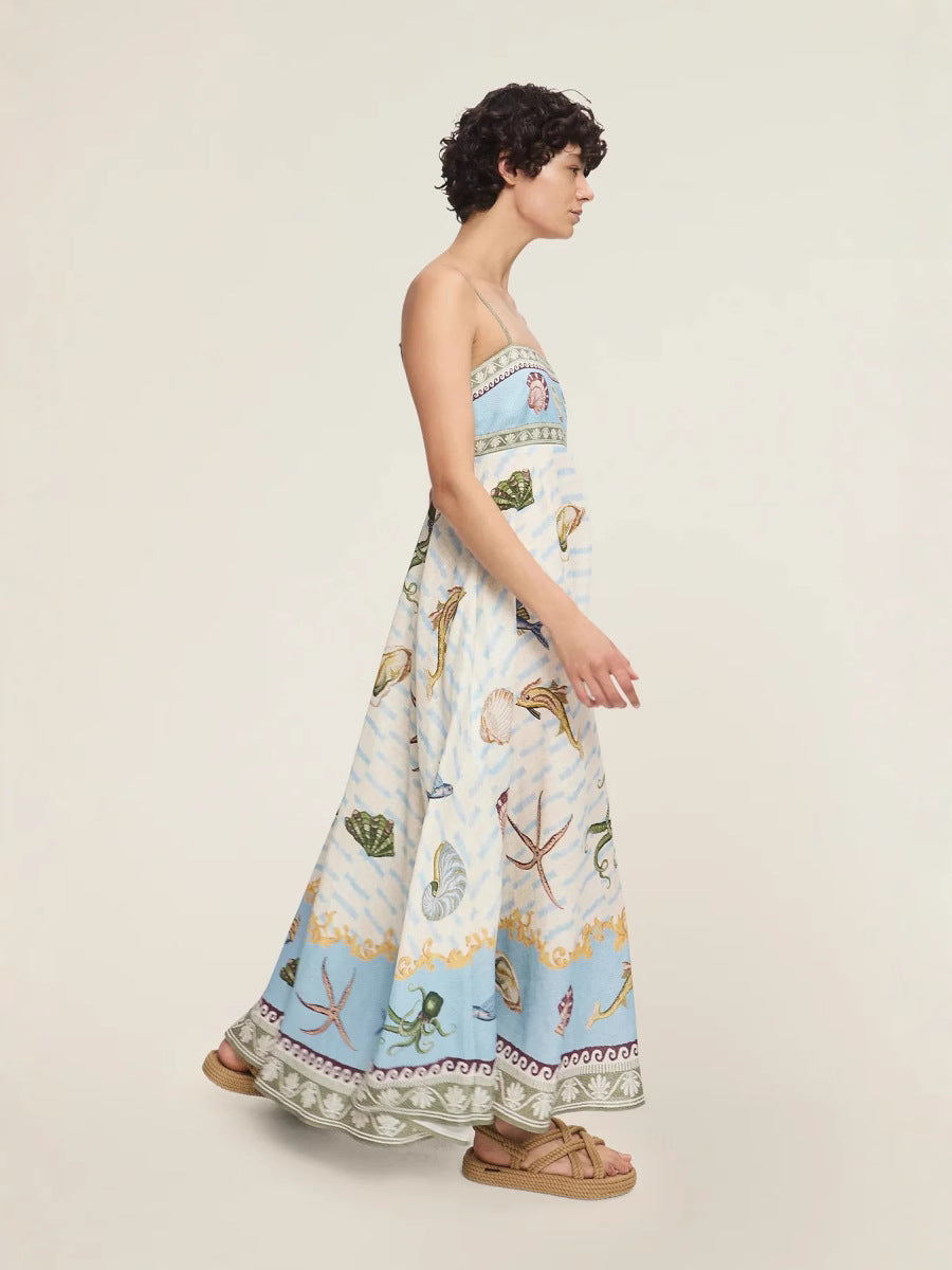 Floral Print A-Line Dress with Spaghetti Straps