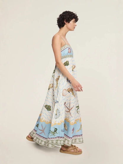 Floral Print A-Line Dress with Spaghetti Straps
