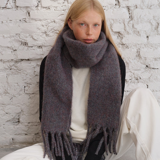 Chunky Knit Wool Blend Scarf with Fringe - Soft Casual Style