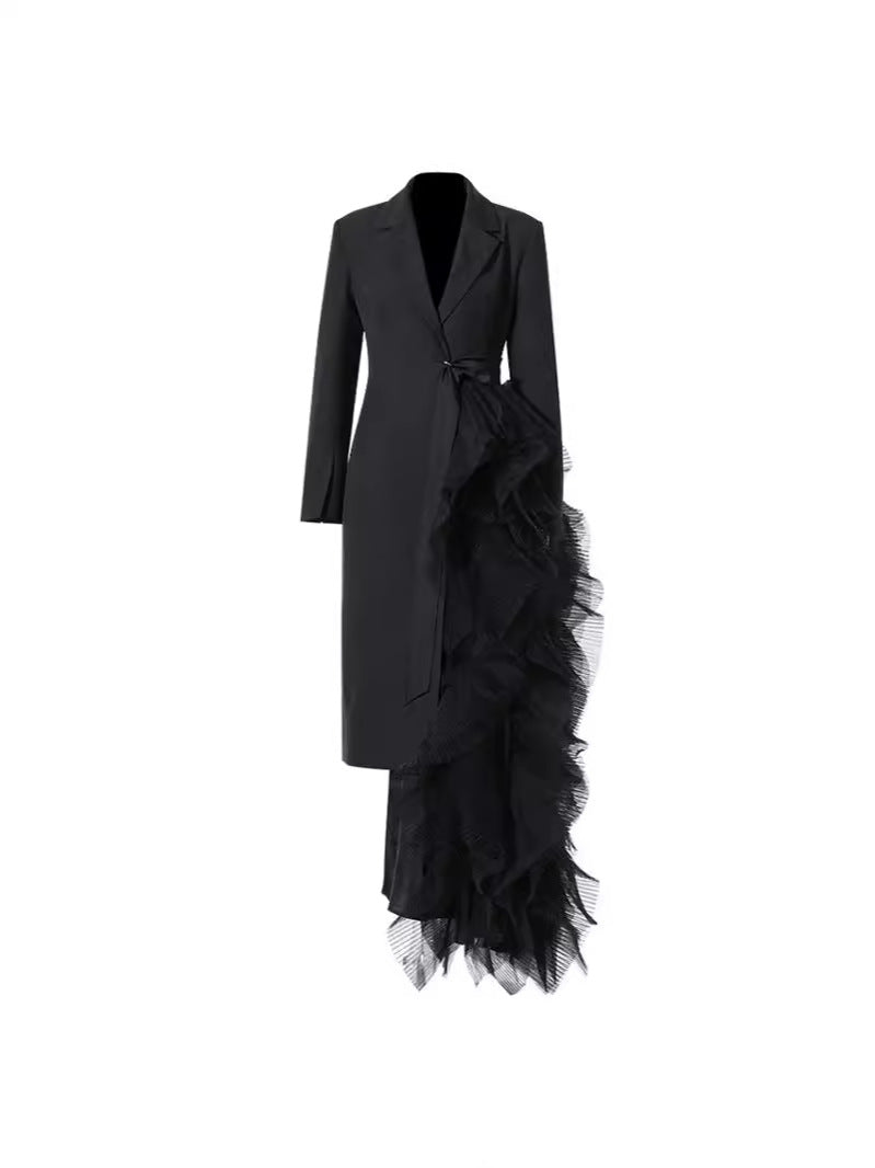 Asymmetrical Suit Dress With Tulle Details Elegant Maxi Coat