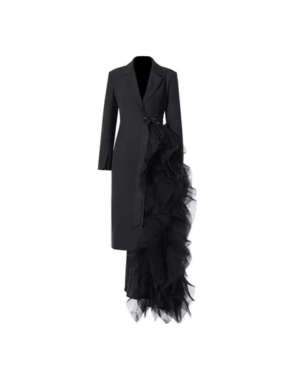 Asymmetrical Suit Dress With Tulle Details Elegant Maxi Coat
