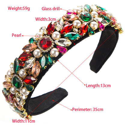 Baroque Velvet Wide Headband With Pearls and Rhinestones