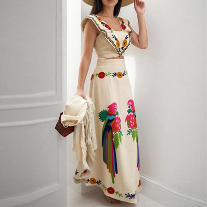 Elegant Floral Print High-Waisted Two-Piece Dress Set