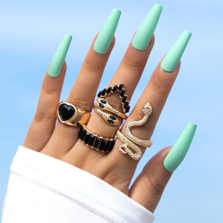 Snake Heart Shaped Gemstone Rings Jewelry Set