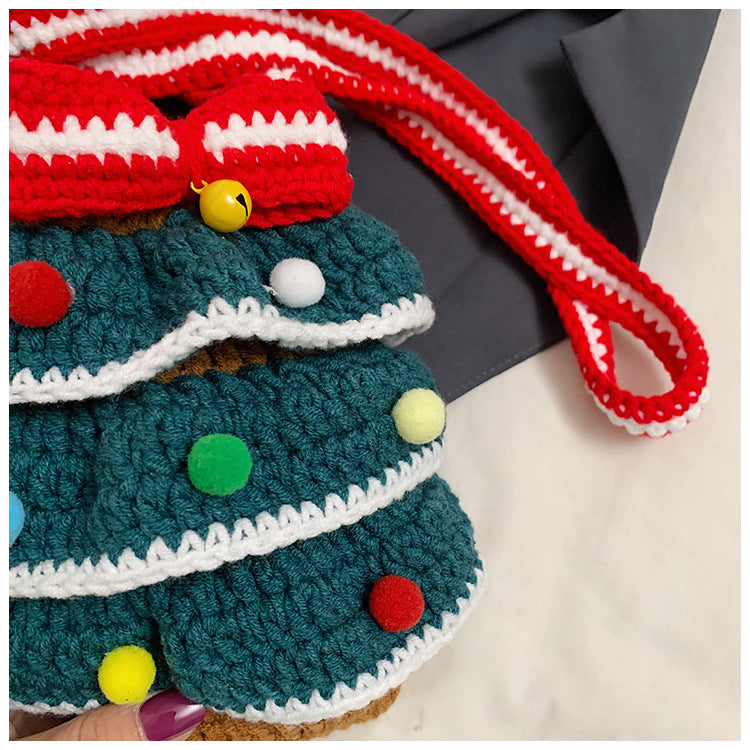 Cute Handmade Crochet Christmas Tree Crossbody Bag