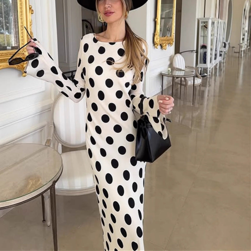 Polka Dot A-Line Dress for Women - Trendy Casual Long Sleeves