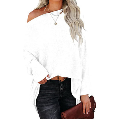 New Knitted Bat Long-Sleeved Solid Color Top Women'S