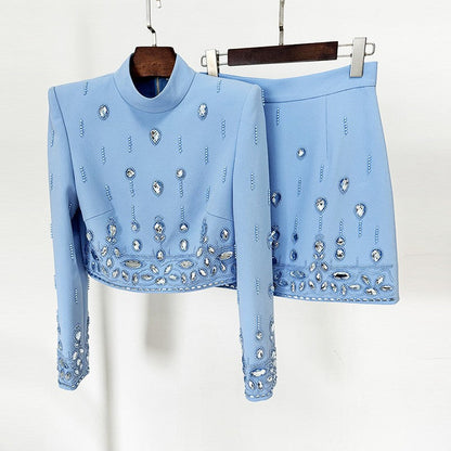 Pearl Beaded Short Top Skirt Set