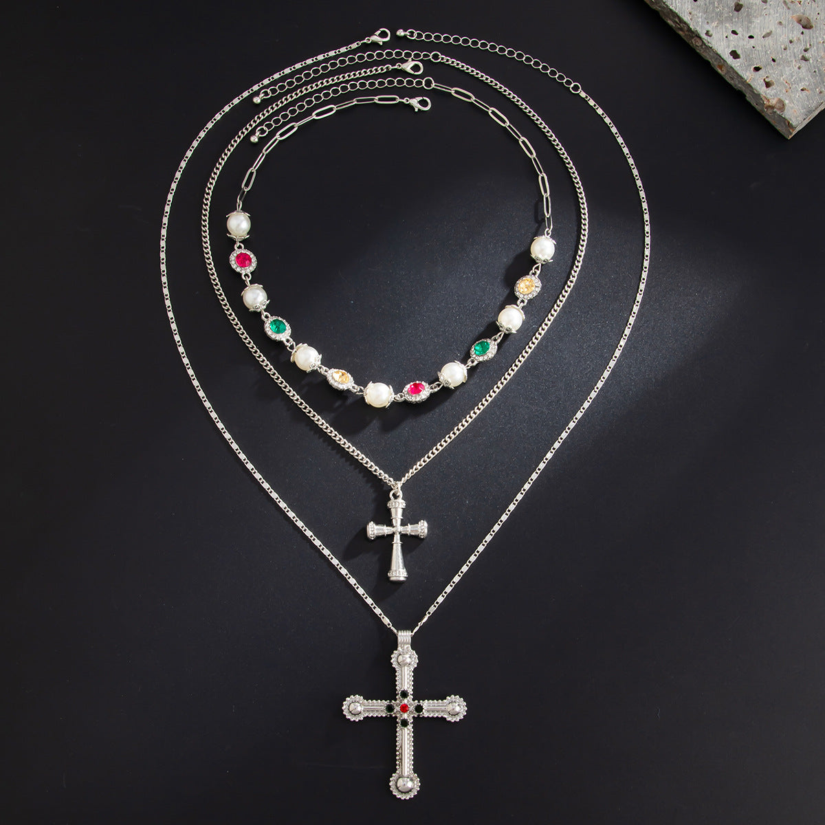 Personalized Rhinestone Cross Layered Necklace For Women