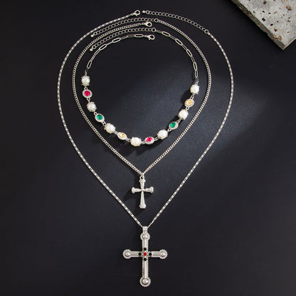 Personalized Rhinestone Cross Layered Necklace For Women