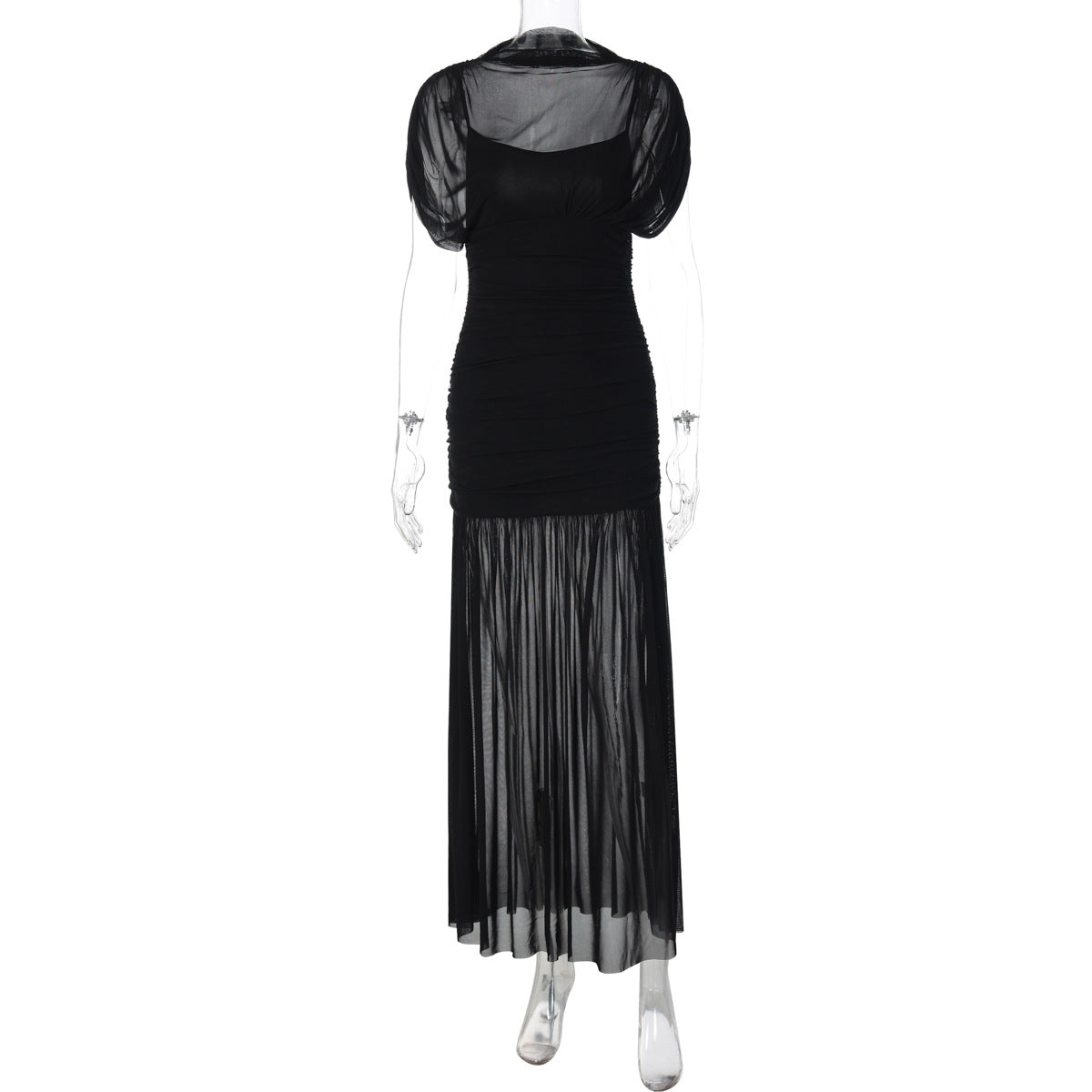 Sexy Bodycon Long Dress With Sheer Overlay
