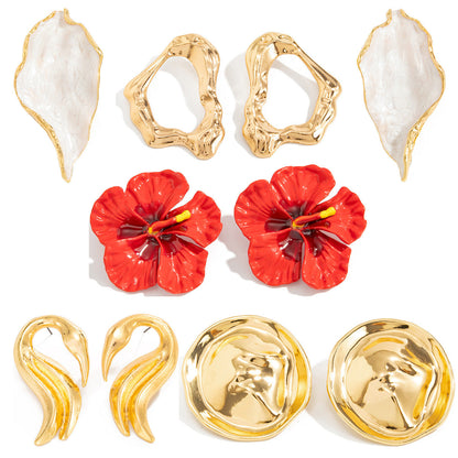 Floral Drop Oil Earrings Trendy Metal Leaf Design