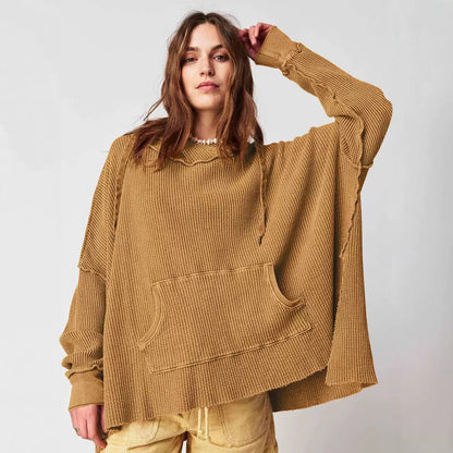 Solid Color Loose Split Hooded Sweatshirt