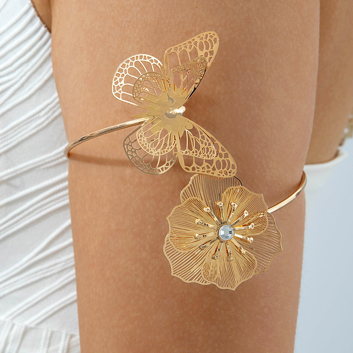 Floral Open Arm Cuff Bracelet Geometric Punk Style Beach Party Jewelry