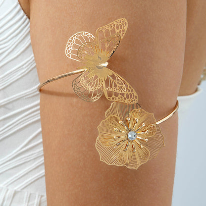 Floral Open Arm Cuff Bracelet Geometric Punk Style Beach Party Jewelry