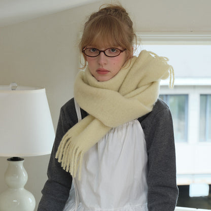 Fringe Thick Wool Blend Scarf in Icelandic Blue