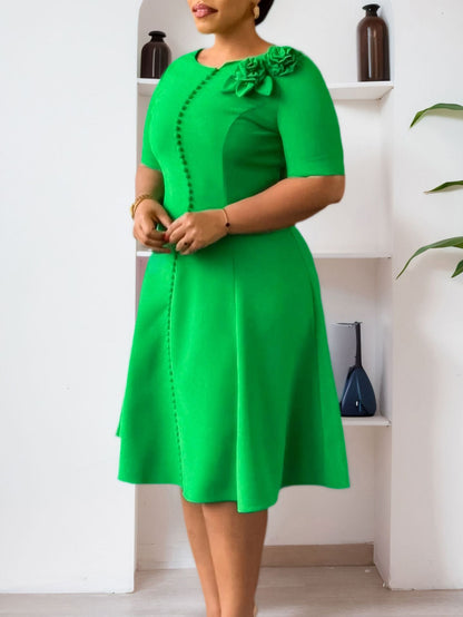 Elegant Solid Color A-Line Dress With Short Sleeves