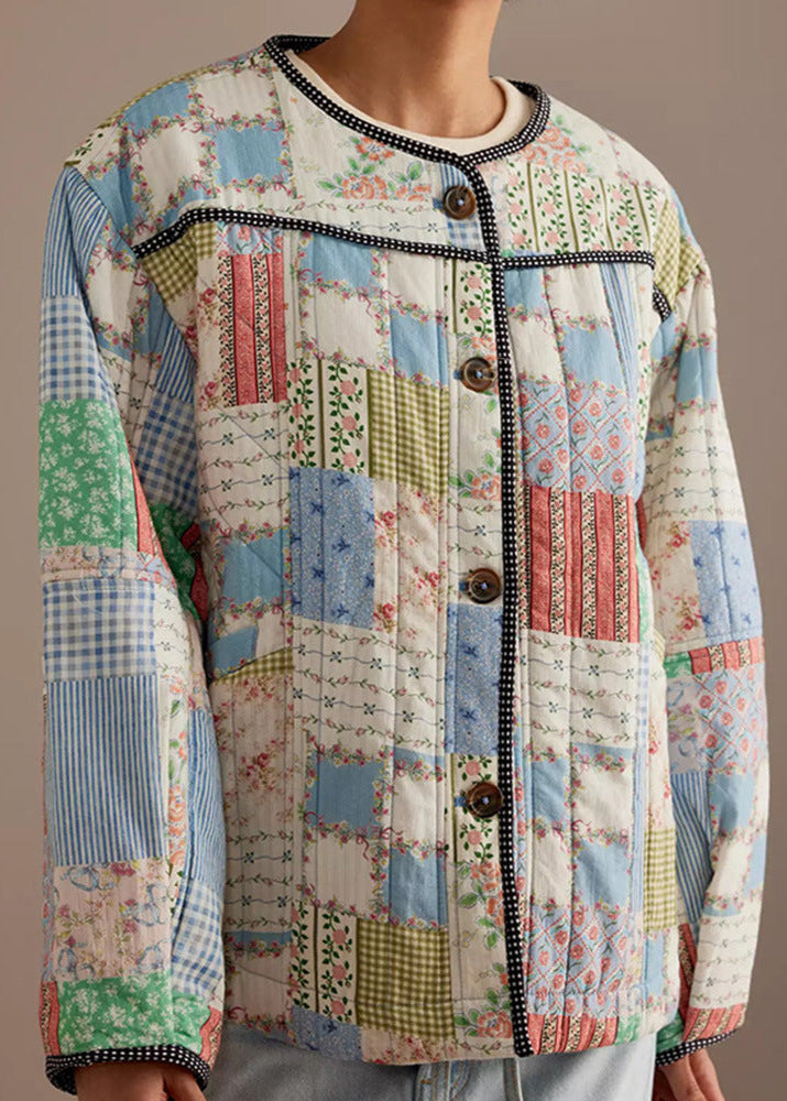 Cotton Quilted Jacket with Patchwork Design