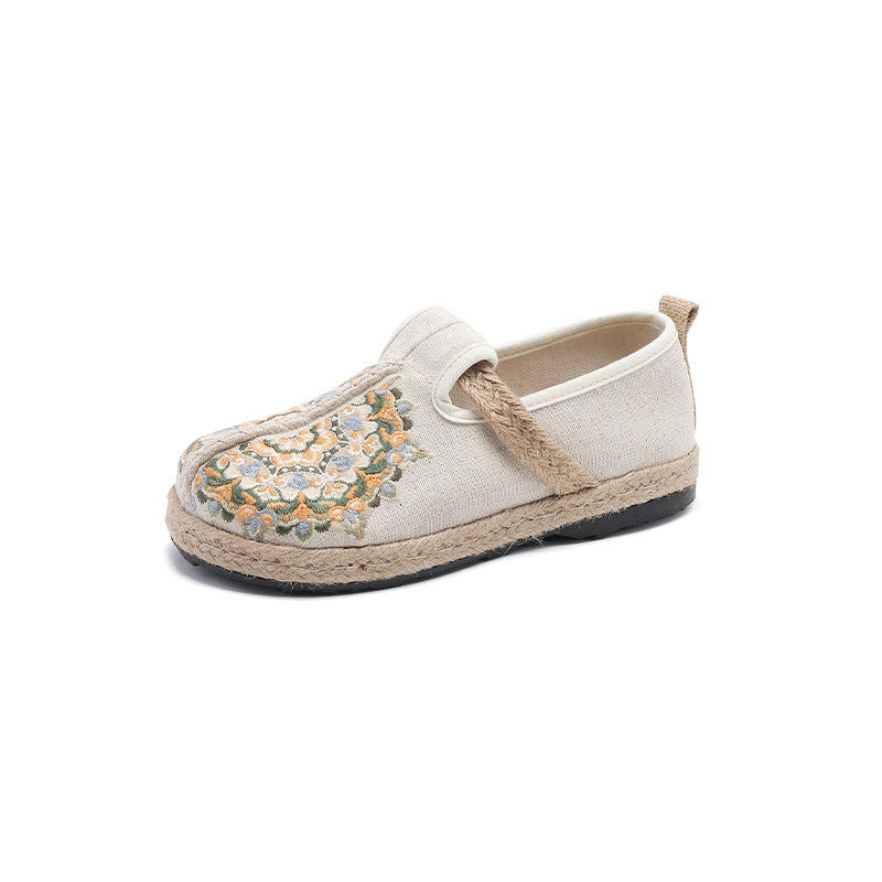 Spring New Ethnic Style Embroidered Cloth Shoes Handmade Linen Soft-Soled Women'S Single Shoes