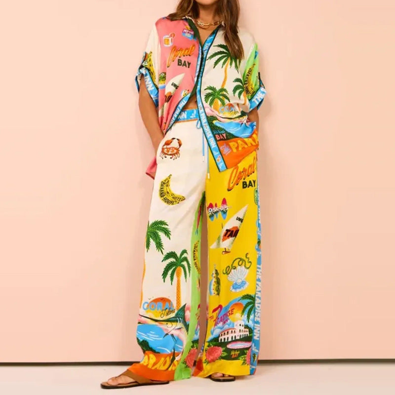 Elegant Batwing Sleeve Printed Two-Piece Set