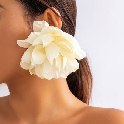 Exaggerated Floral Fabric Earrings Stylish Women'S Accessories