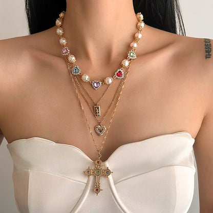 Personalized Rhinestone Cross Layered Necklace For Women