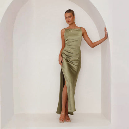 Sexy Backless Split Hip Wrap Maxi Dress